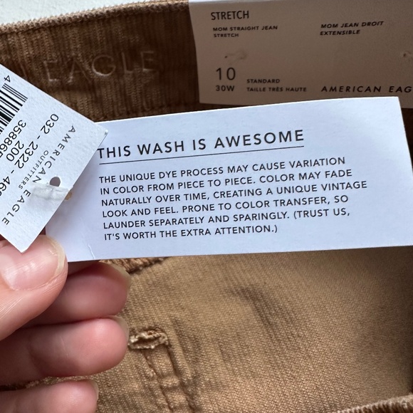 NWT American Eagle Tan Corduroy Mom Straight Jeans - Picture 5 of 6
